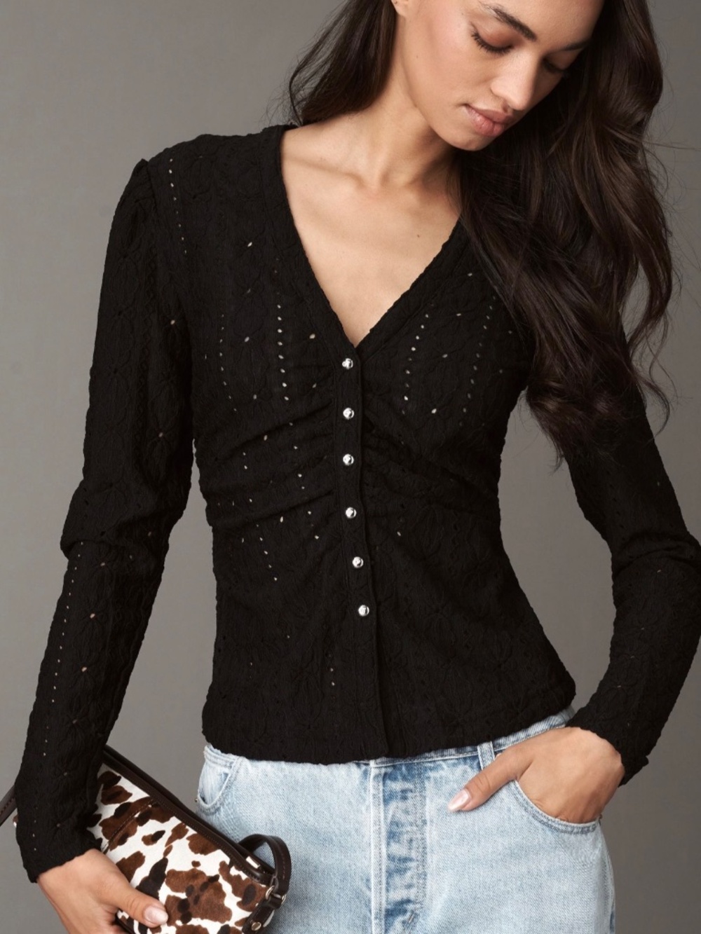 MAEVE By Anthropologie Textured Eyelet Top In Black Size XL